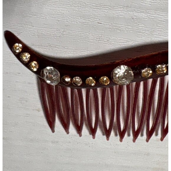 Vintage Hair Combs '40's Burgundy Swish Top Rhinestone Accents Hollywood Glam - Picture 6 of 9